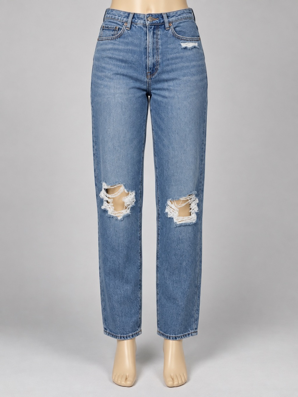 American Eagle Mom Jeans Size 6 Long Blue Distressed High Rise